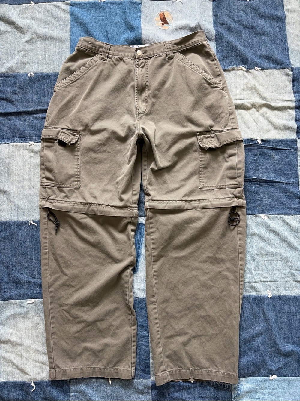 Y2K baggy vintage utility cargo pants convertible shorts zip off green 32x29.5
